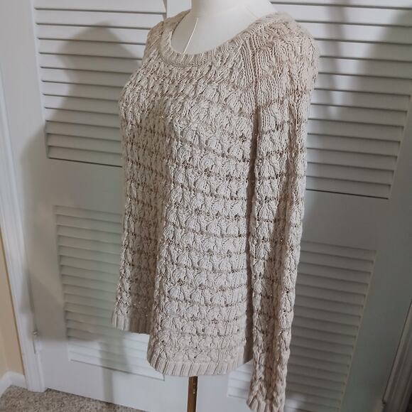 Willow & Clay M Cream Metallic Thread Long-Sleeved Raglan-Sleeved Cotton Sweater - Picture 5 of 16
